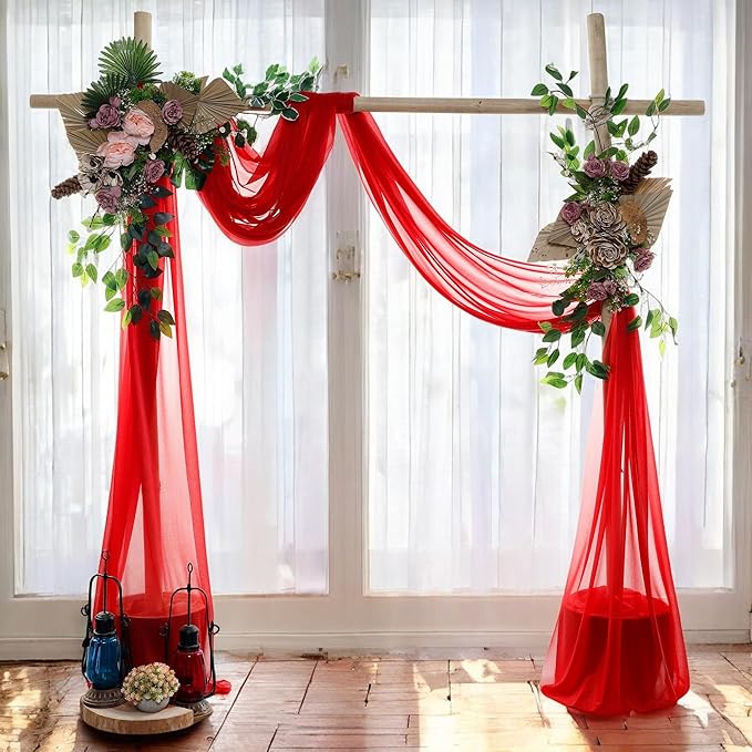 MDS Halloween Chiffon Draping Fabric - 2 Panel, 30" Wide x 50ft Long - Sheer Spooky Arbor & Canopy Drapery for Haunted House Backdrops, Party Ceilings, DIY Costumes & Themed Events - Red (Pack of 2)