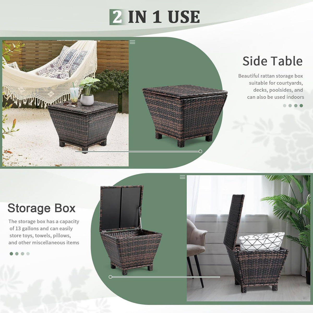 vingli 13 gallon outdoor deck box, wicker outdoor, close-up detail