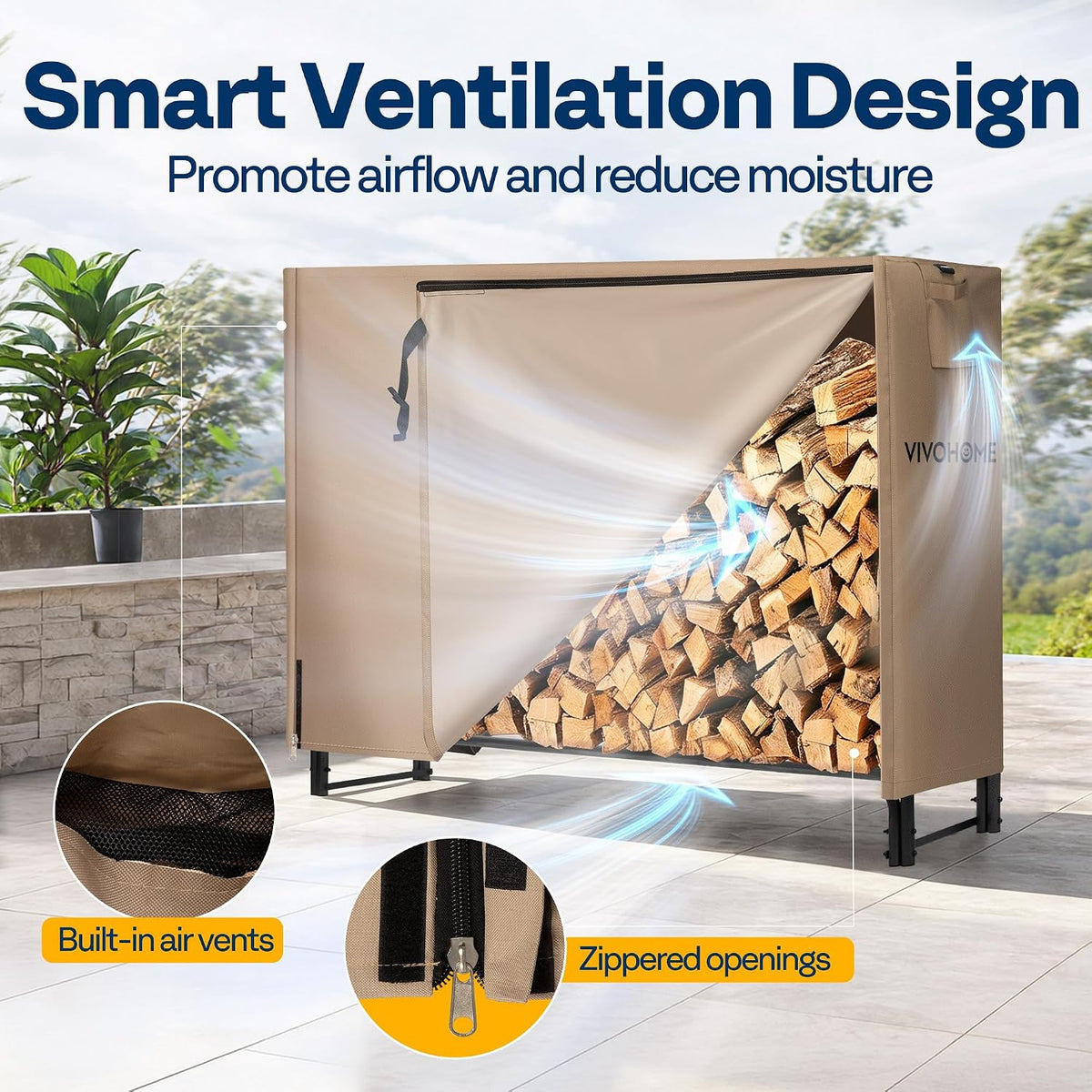 vivohome 5ft waterproof outdoor firewood log rack cover, package contents