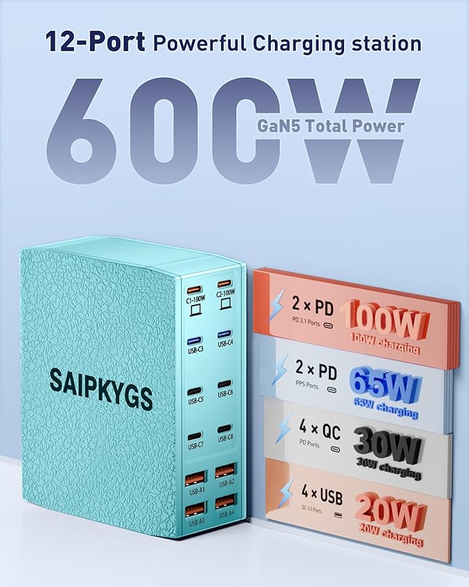 SAIPKYGS Charging Station, 12-Port USB C Charger Block