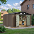 JUMMICO 10 x 8 FT Outdoor Storage Shed, Large Metal Garden Shed & Tool Sheds for Backyard Garden Patio Lawn (Brown)