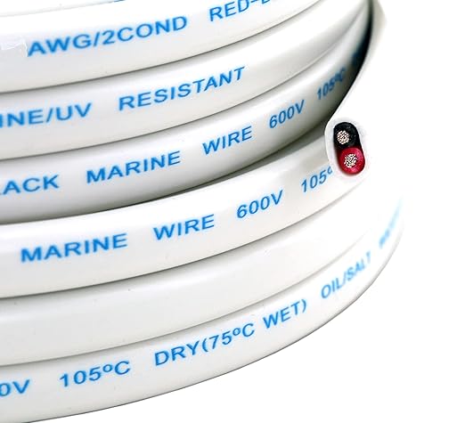 GS Power 50 Ft Duplex Marine Wire, 12 Gauge Wire, Oxygen-Free Tinned Copper 12
