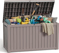 ROJIK Outdoor Storage Housing Deck Box,Waterproof Patio Furniture, Garden Tools,Cushions,Pool Accessories Storage Bench with Lockable Lid and Side Handles (Grey,280 Gal)