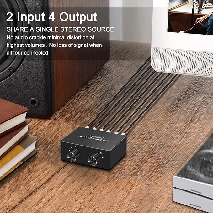 Y.D.F 4-Way Bi-Directional RCA Switch, HiFi AV L/R Sound Channel 2 in 4 Out or