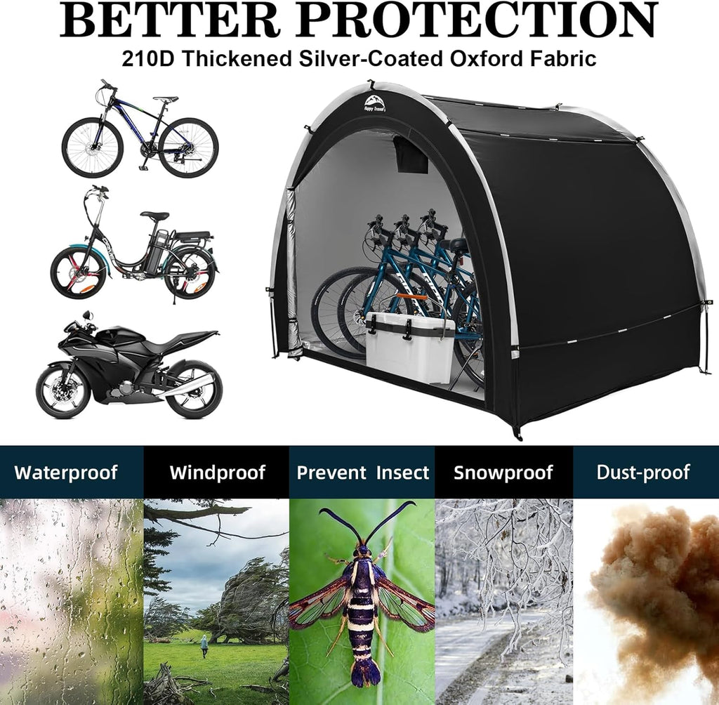 happy travel outdoor waterproof bike storage tent shed, close-up detail