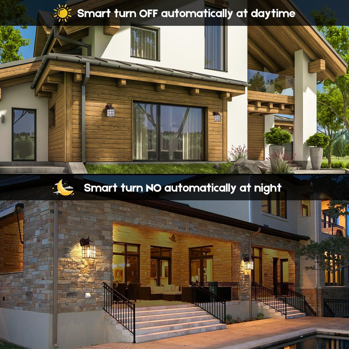 brightever 2-pack dusk to dawn outdoor wall light shown in use
