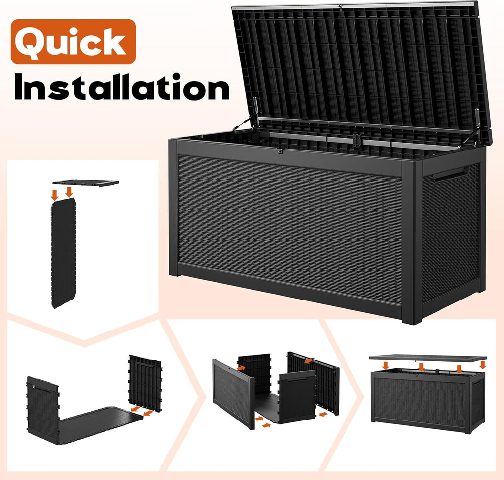 resin outdoor deck storage box waterproof (black, 300 on a desk or shelf