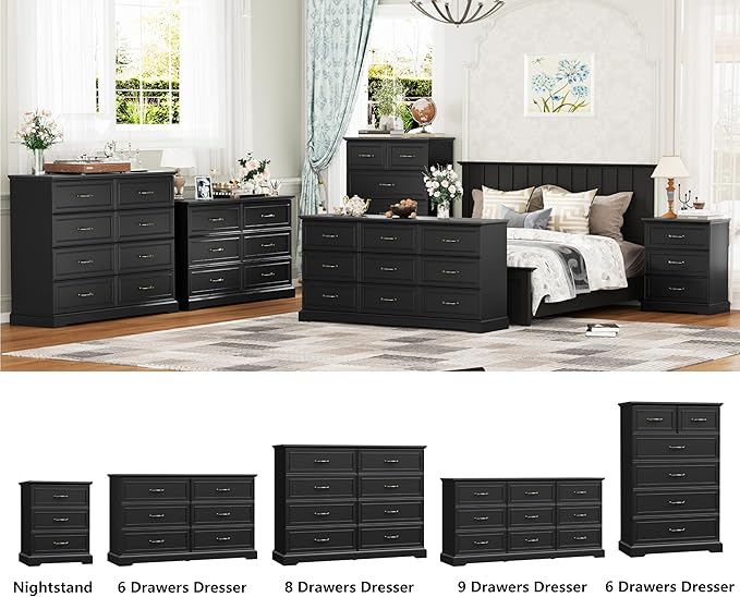 Nightstand with 3 Large Drawers, Rustic Farmhouse Wood Small Dresser, Bedside