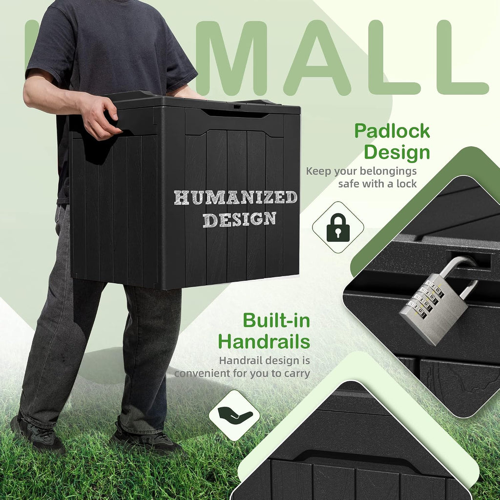 homall 31 gallon resin deck box waterproof outdoor shown in use