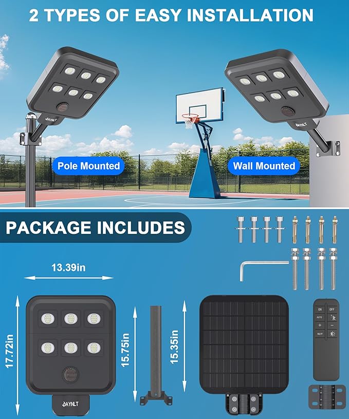 JAYNLT X-8000W Solar Street Lights Outdoor, Ultra-Large 6500K Commercial
