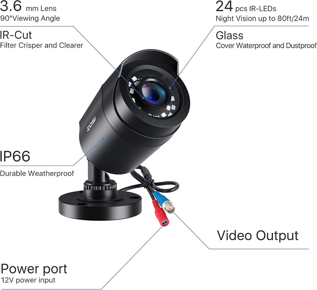 ZOSI 4 Pack 2MP 1080p HD-TVI Bullet Security Camera Indoor Outdoor