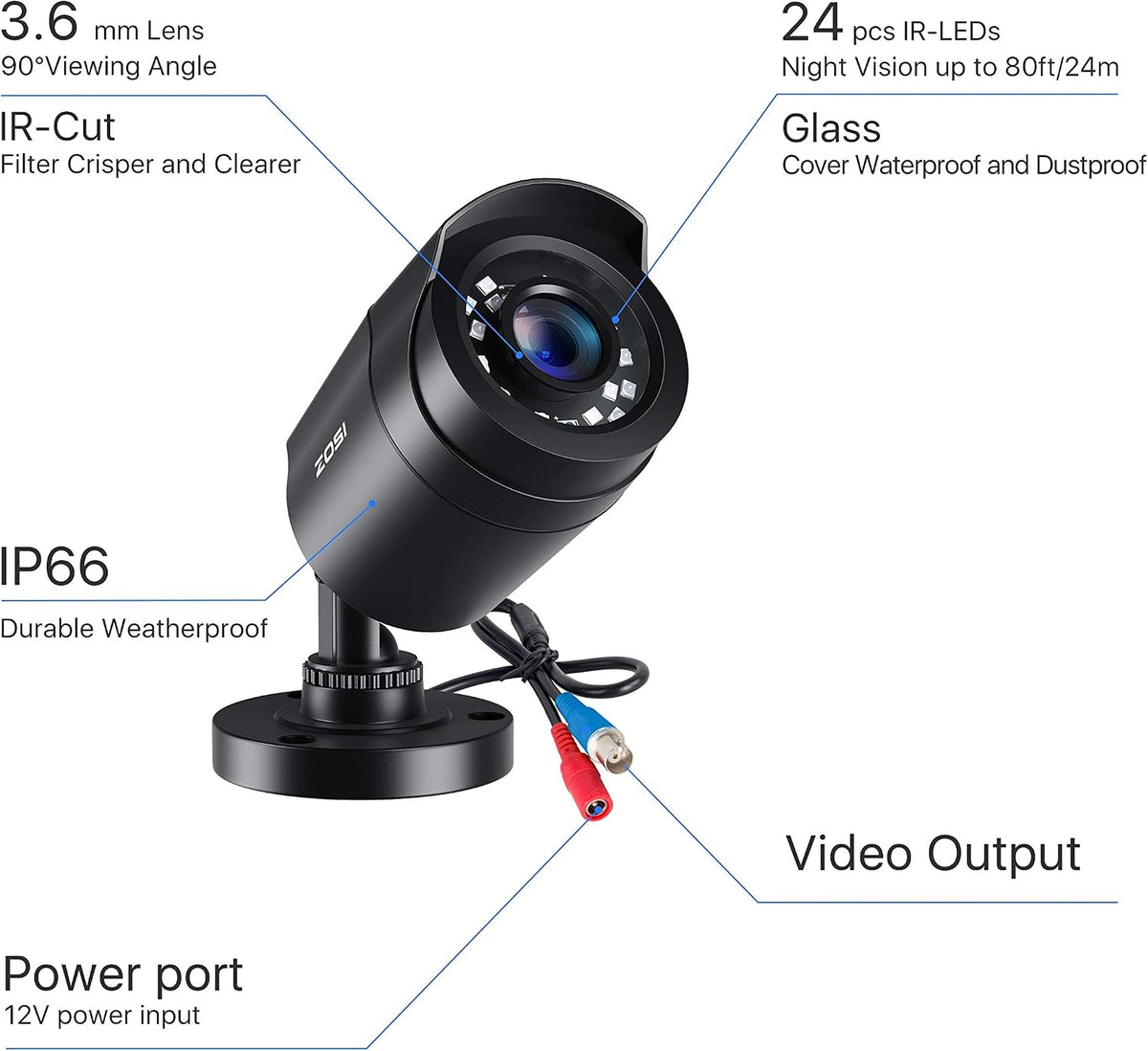 ZOSI 4 Pack 2MP 1080p HD-TVI Bullet Security Camera Indoor Outdoor