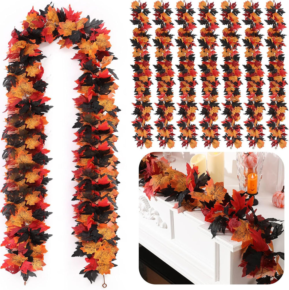 Janinka 12 Pack Halloween Fall Leave Garland 5.7 ft Hanging Vines Black Red
