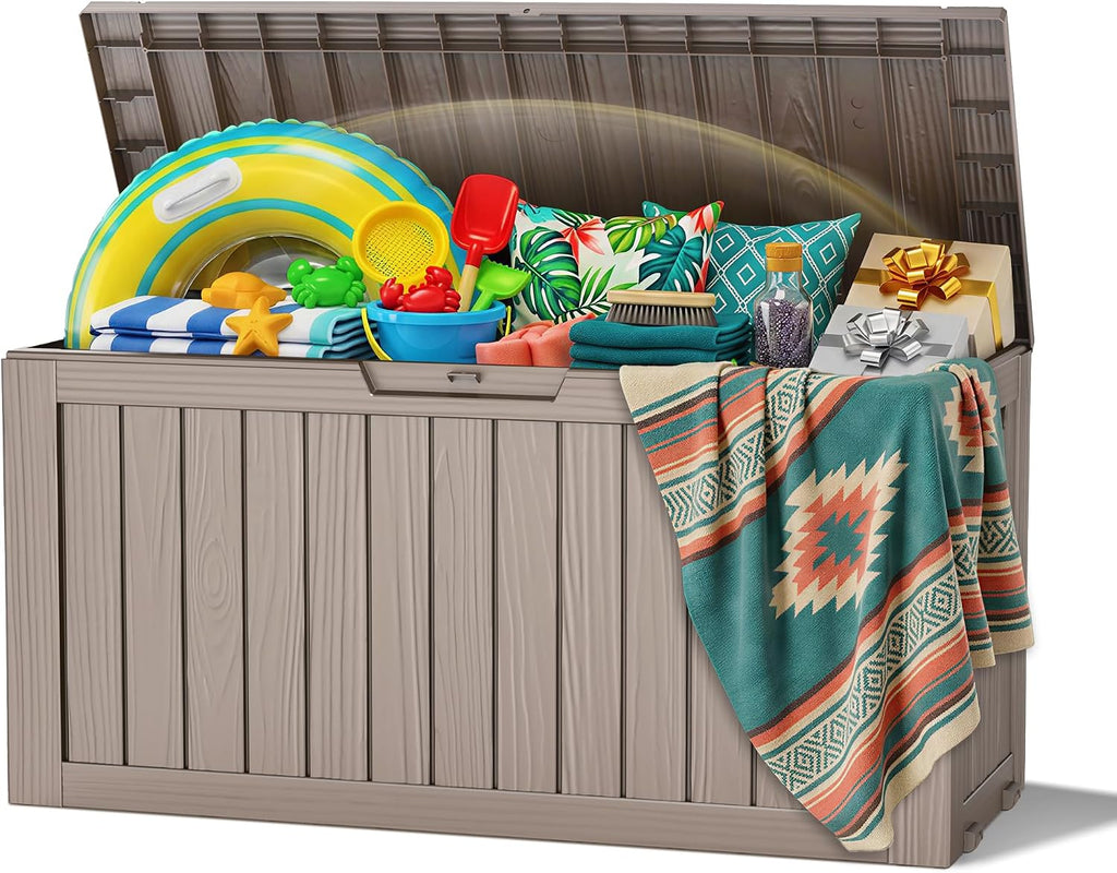 145 Gallon Outdoor Storage Box Waterproof Deck Box with Wheels, Grey
