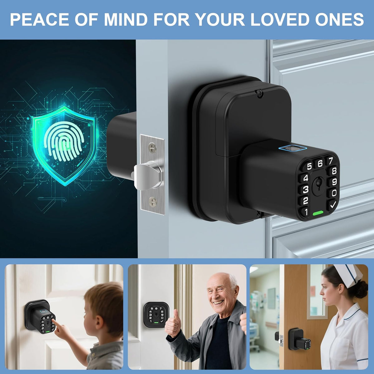 richelock iu53 double-sided fingerprint & keypad door lock showing dimensions