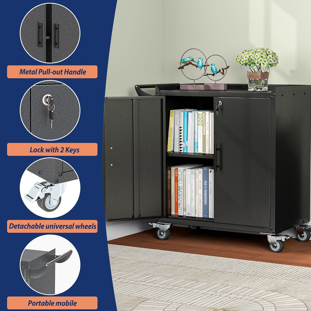 paofin metal lockable garage cabinet with 2 adjustable, side view