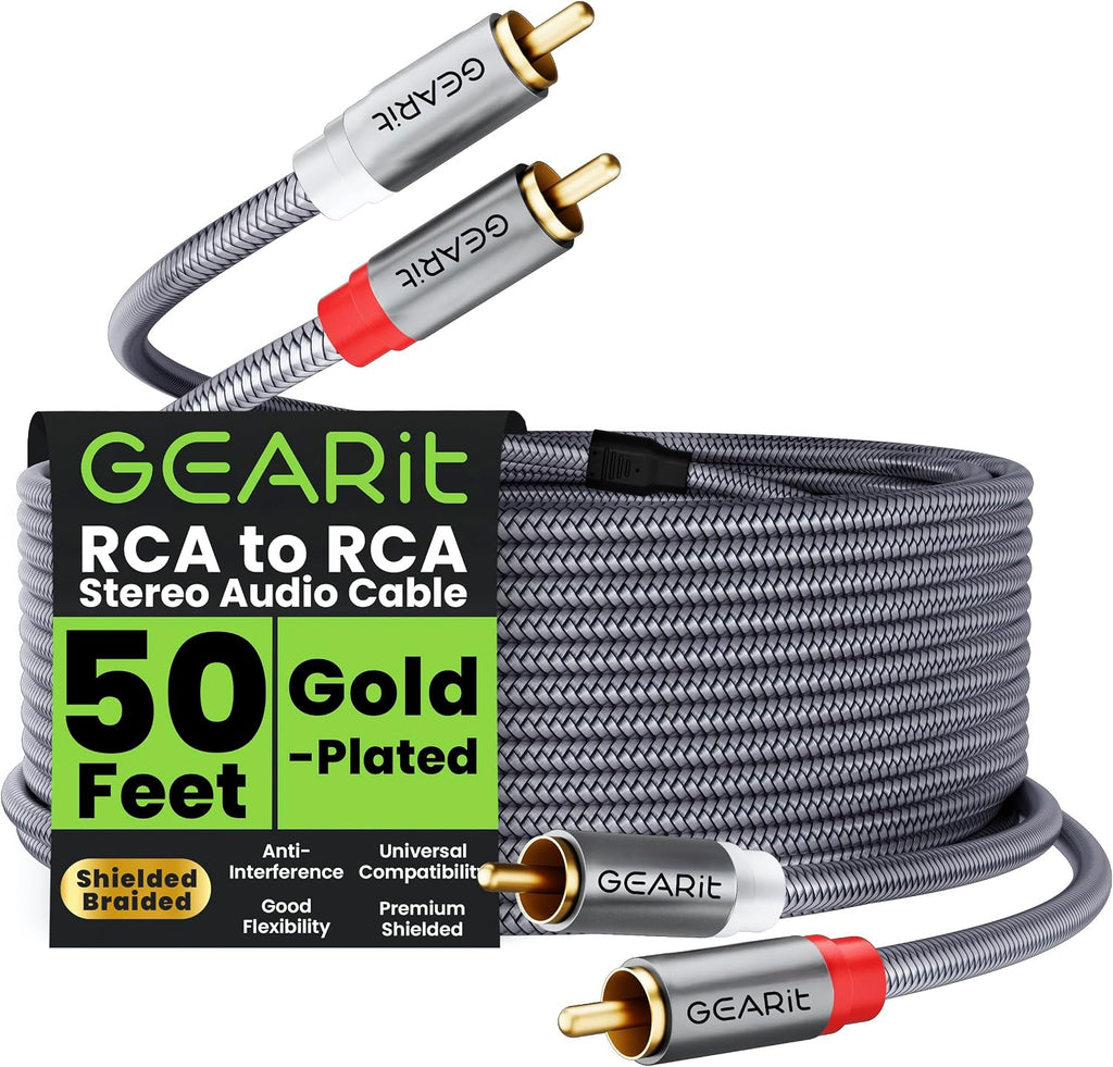 GEARit RCA Cable 2RCA Male to 2RCA Male Stereo Audio Cables Shielded Braided