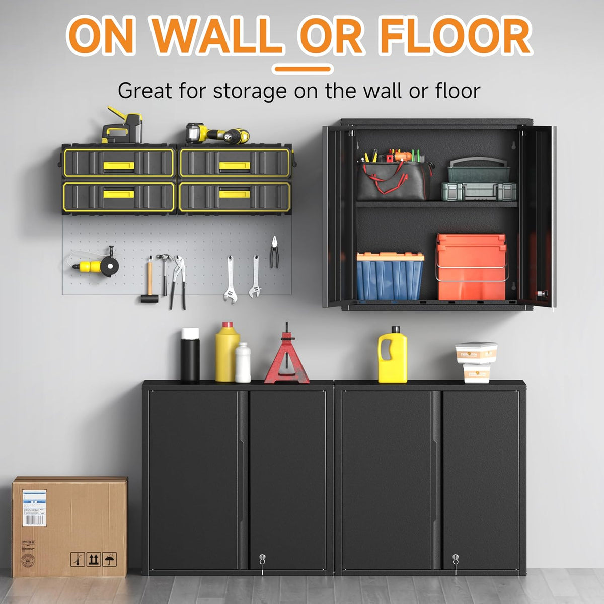 metal garage wall cabinet with 2 doors and, package contents