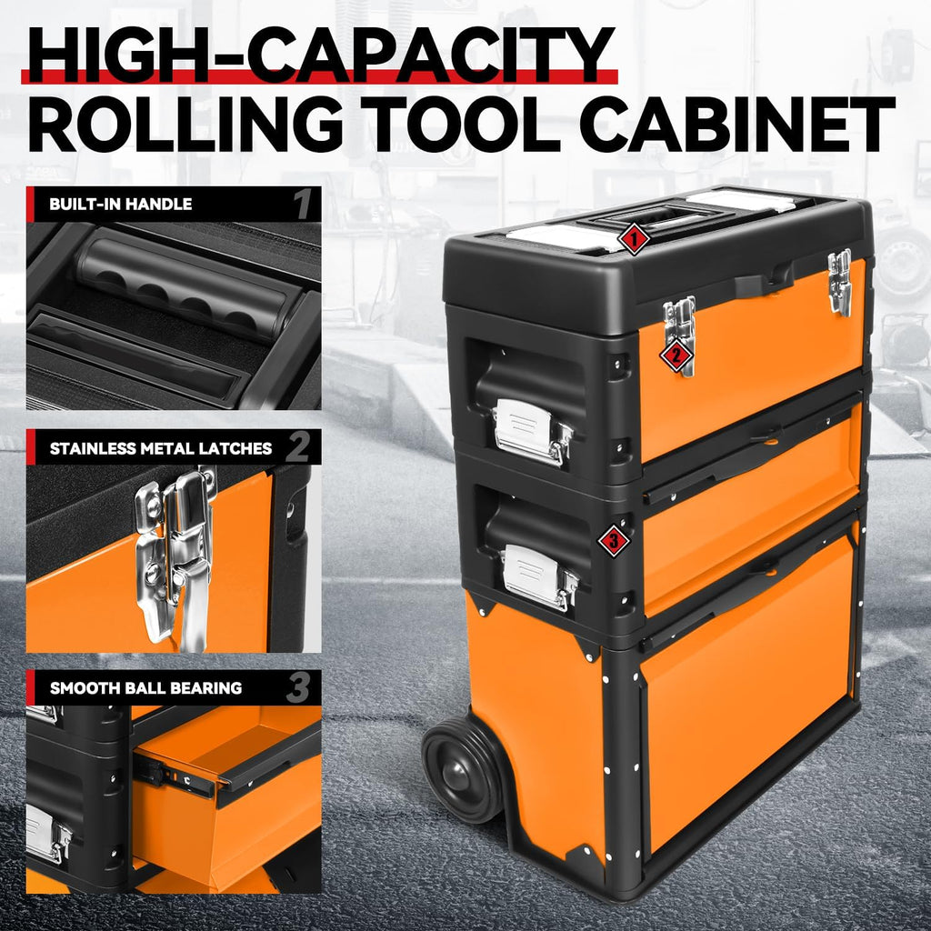 auto dynasty 3-tier rolling trolley tool box stackable shown in use