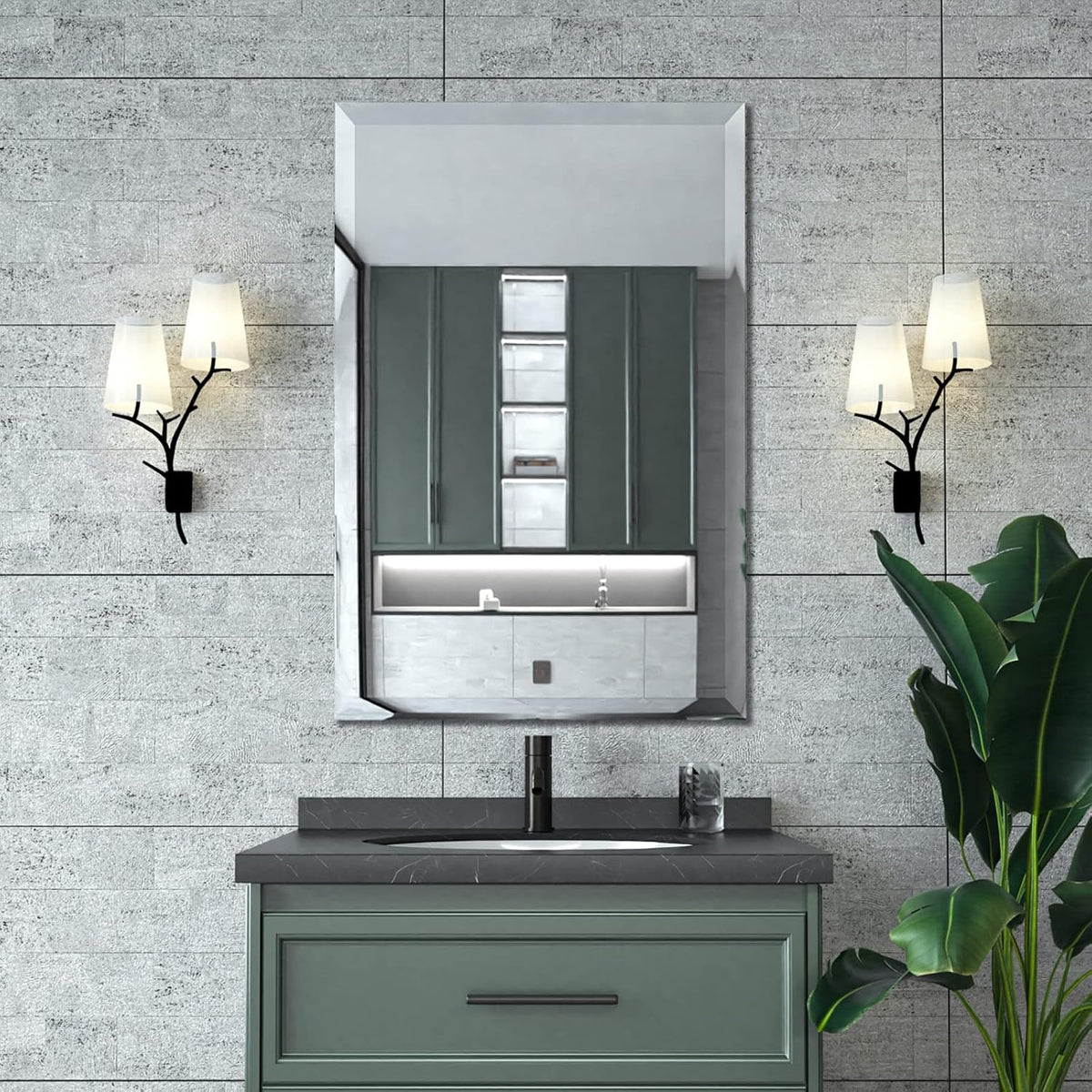 Mirrorons Beveled Mirror 24x36 Frameless Bathroom Wall Mirror Shatterproof