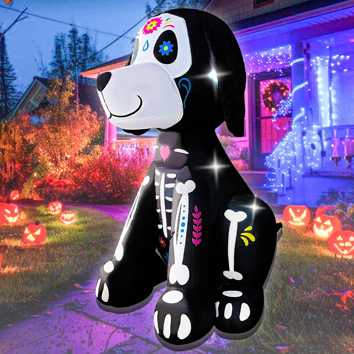 5FT Halloween Inflatables Skeleton Dog Yard Decor