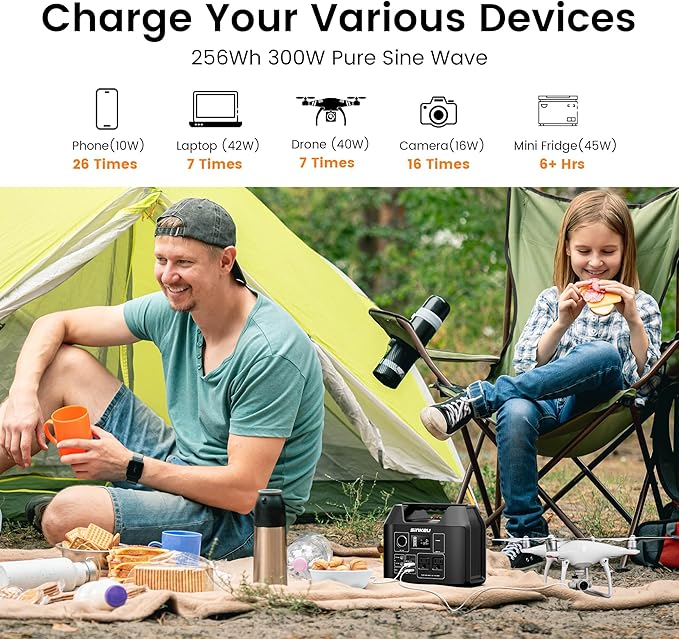 SinKeu Portable Power Station 80000mAh, 256Wh LiFePO4 Battery Backup, 300W AC