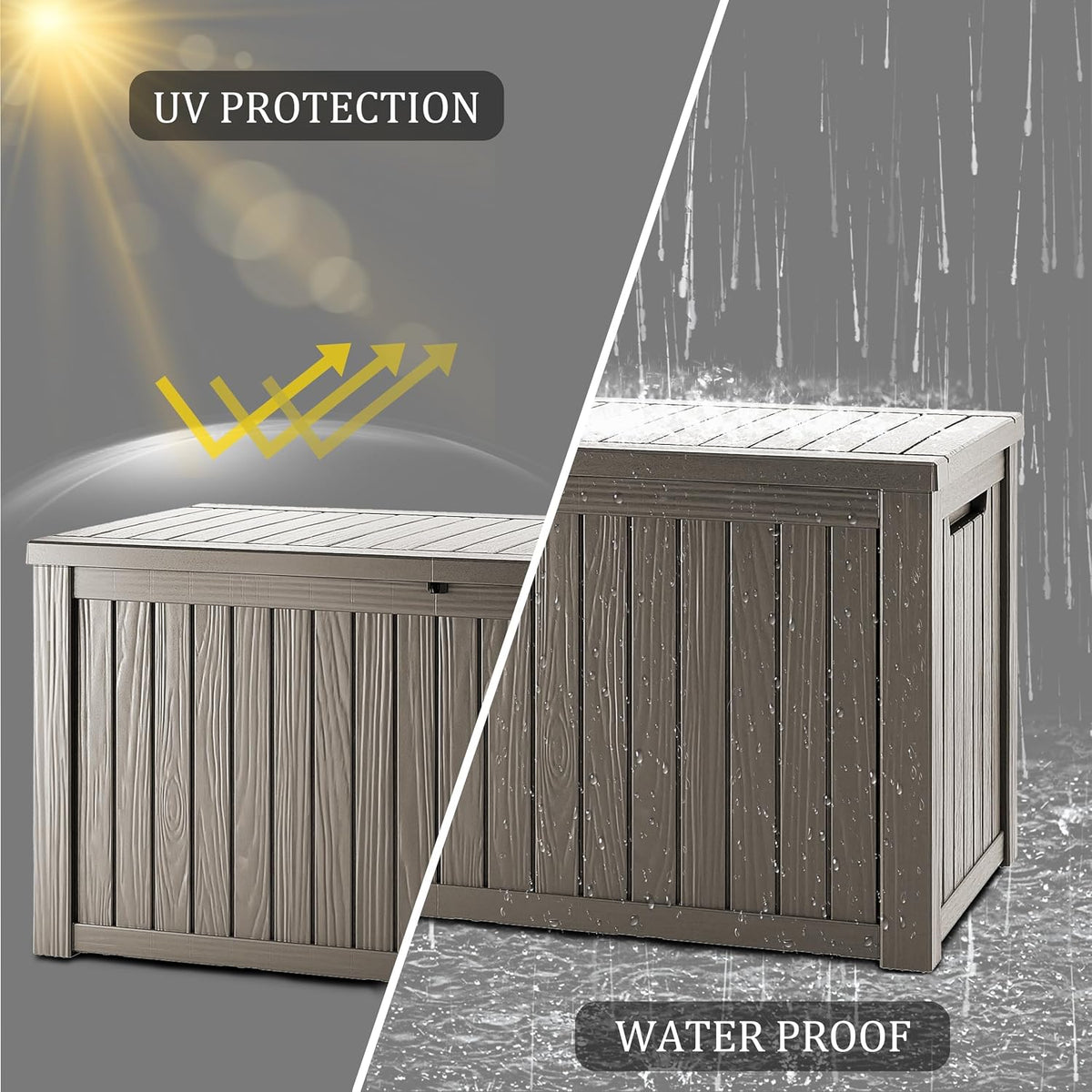 Outdoor Storage Box 185GAL Waterproof Resin Deck Box,Pool Accessories Supplies，UV-Resistant Lockable Package Delivery Bin for Garden Tools,Large Patio Outside Cushions,Chest,Furniture,Grey