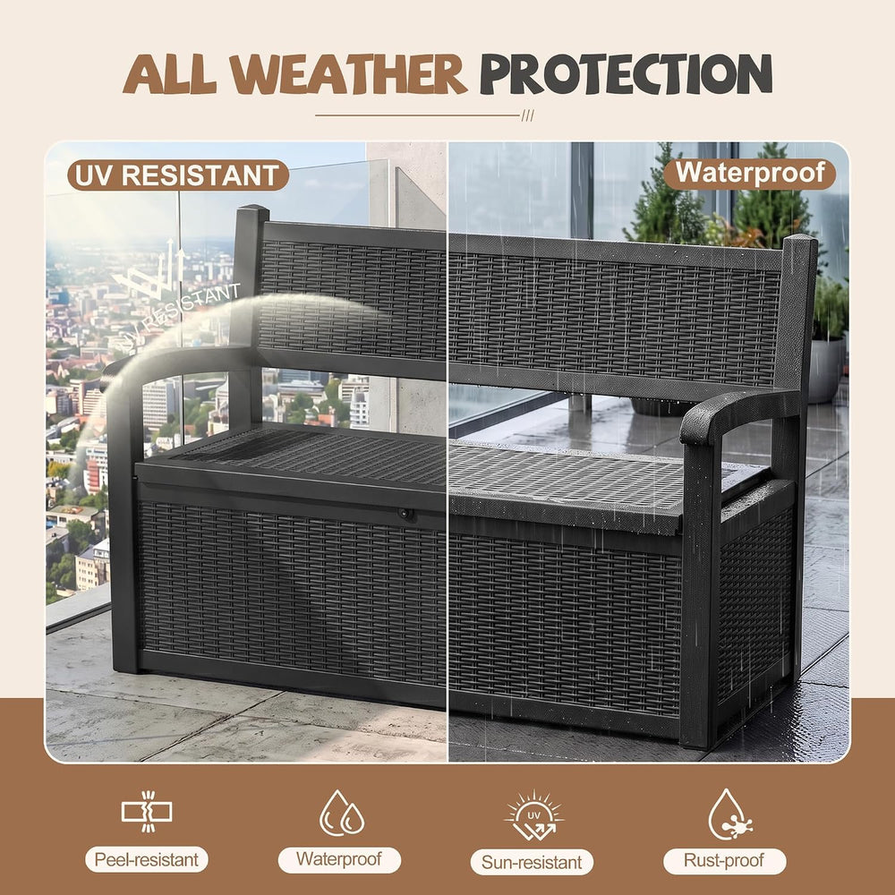 EFU Outdoor Bench Storage Deck Box,130 Gallon Waterproof Wicker