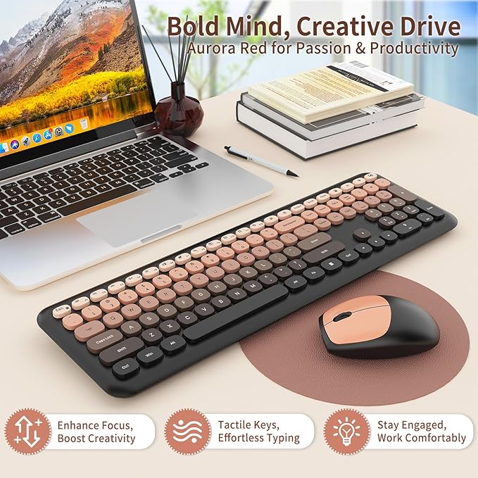 HotFox Wireless Keyboard and Mouse Combo, Full-Size Retro Typewriter Keyboard