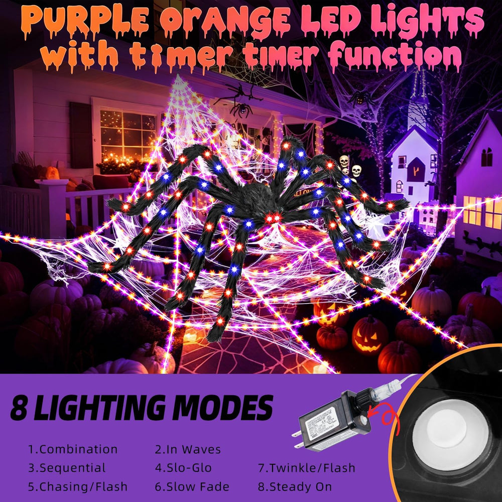 Halloween Decorations Outdoor Lighted Spider & Spider Web Lights Set
