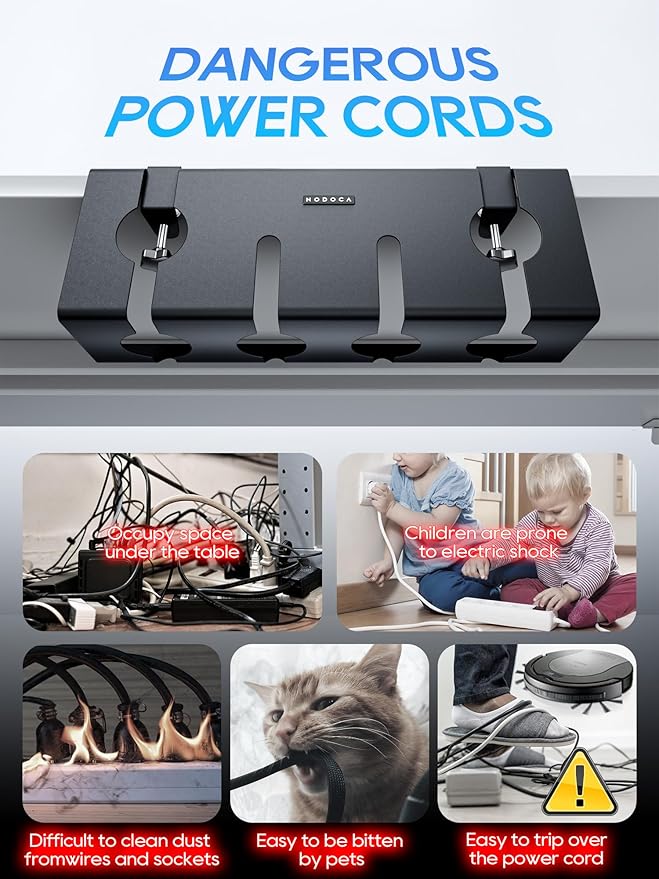NODOCA No Drill Under Desk Cable Management Tray, Punch-Free Clamp on, Metal (2 Packs)