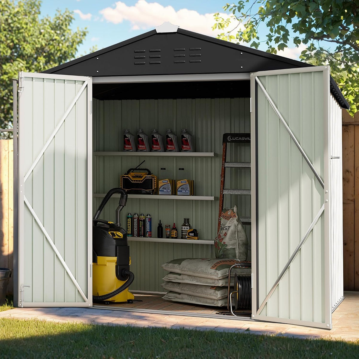 gunji 6 x 4 ft shed outdoor storage shown in use
