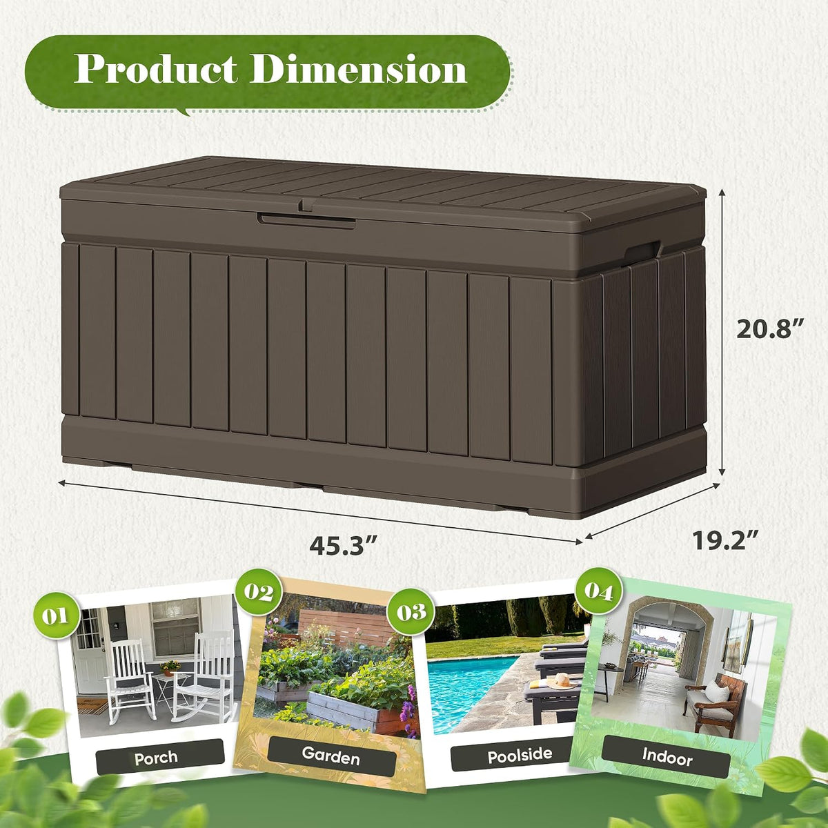 flamaker outdoor storage box 80 gallon resin waterproof, side view