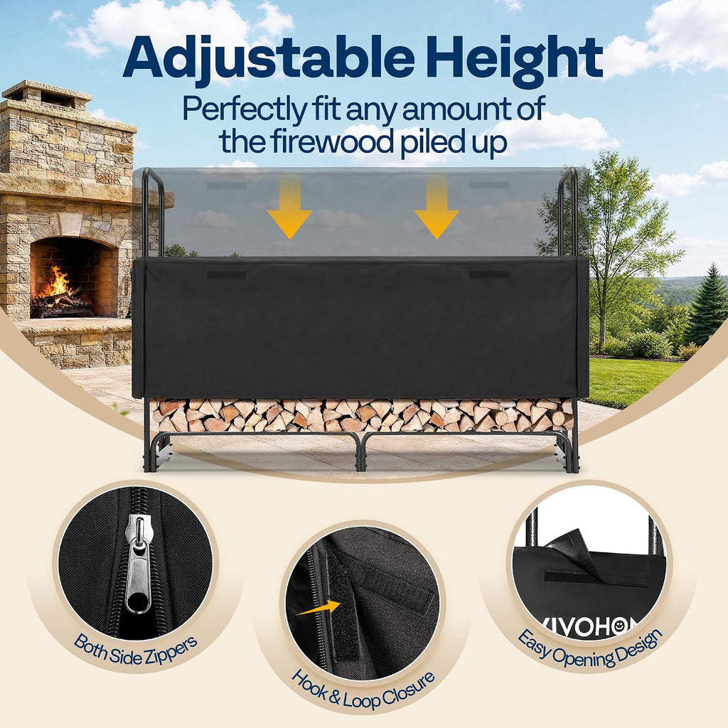vivohome 6ft waterproof log rack cover showing dimensions