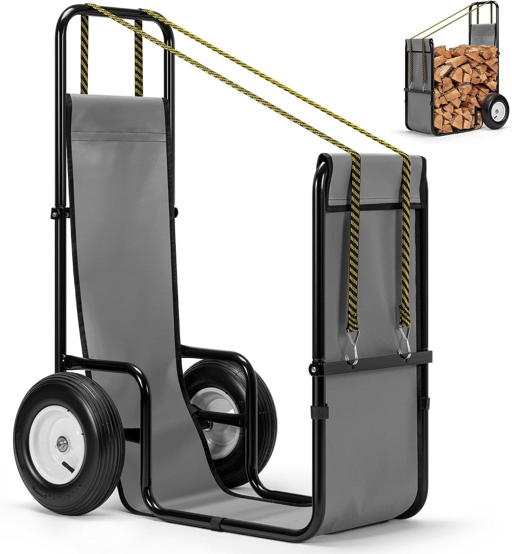 VIVOHOME Firewood Log Cart Carrier with Rubber Wheels XLarge Without Cover