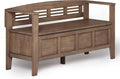 SIMPLIHOME Adams 48" Wide Solid Wood Storage Bench in Natural Brown