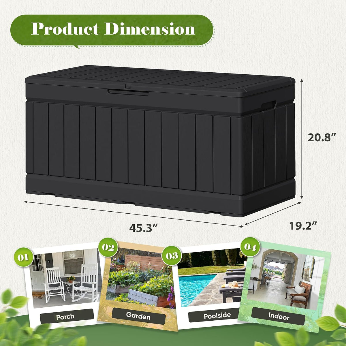 flamaker outdoor storage box 80 gallon resin waterproof, side view