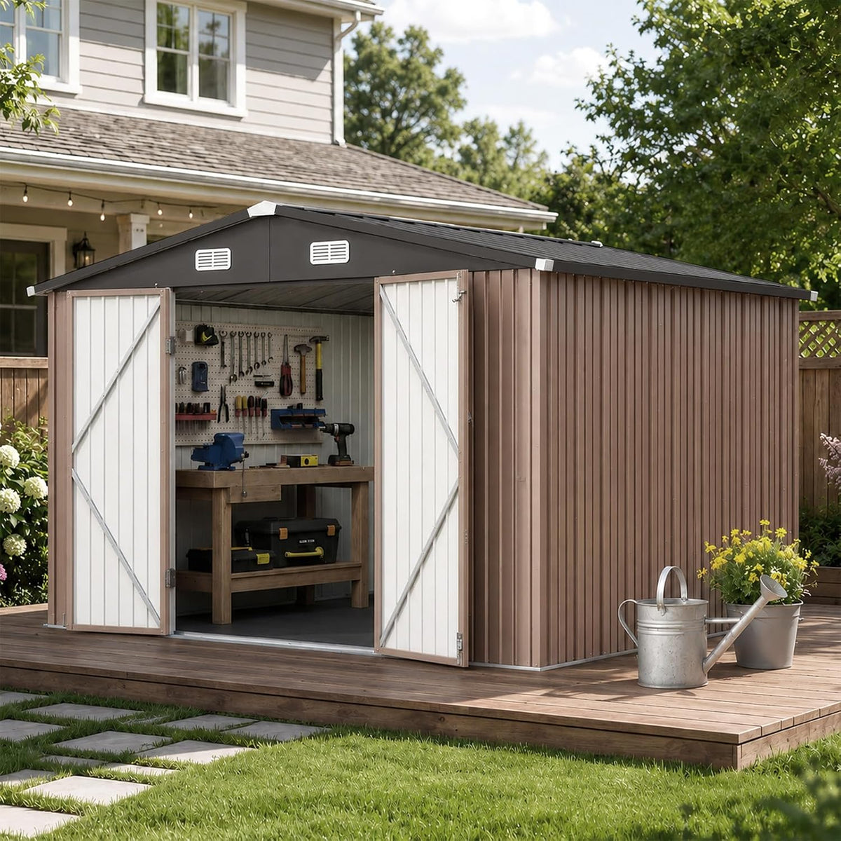 aoxun10x12 ft shed outdoor storage shed with floor on a desk or shelf