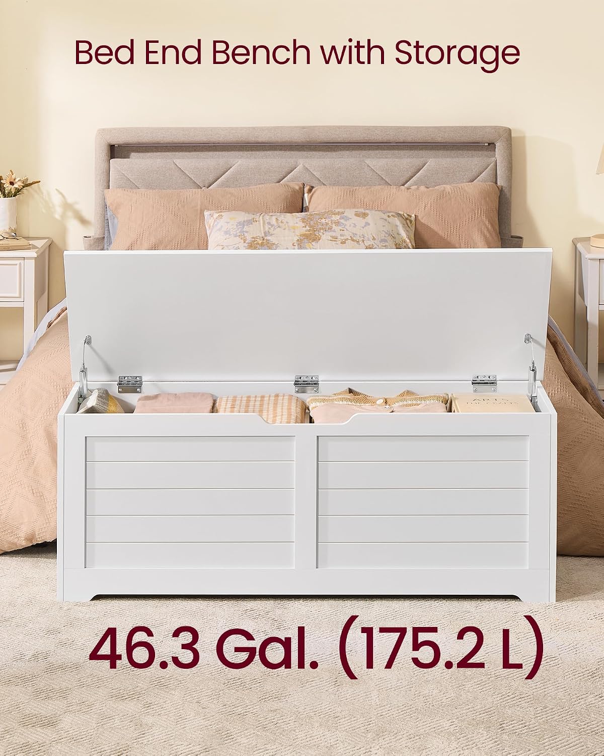vasagle storage chest, 47.2 inches width bench with, side view
