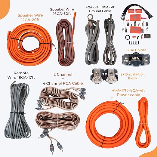 Elite Audio Premium Series Amp Kit Copper Clad Aluminum Wire, Triple-Shielded