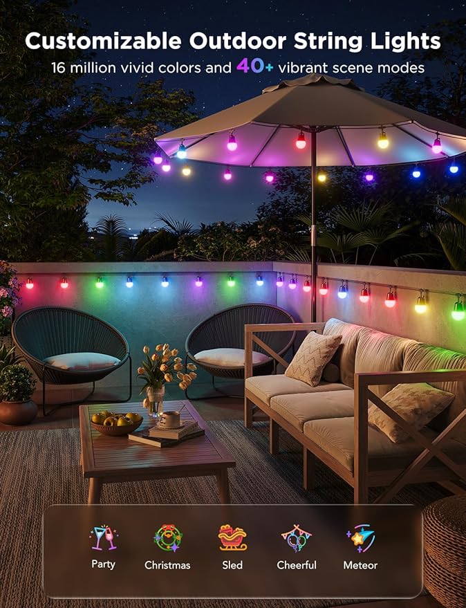Govee Smart Outdoor String Lights 2, 96ft RGBIC Outdoor Lights