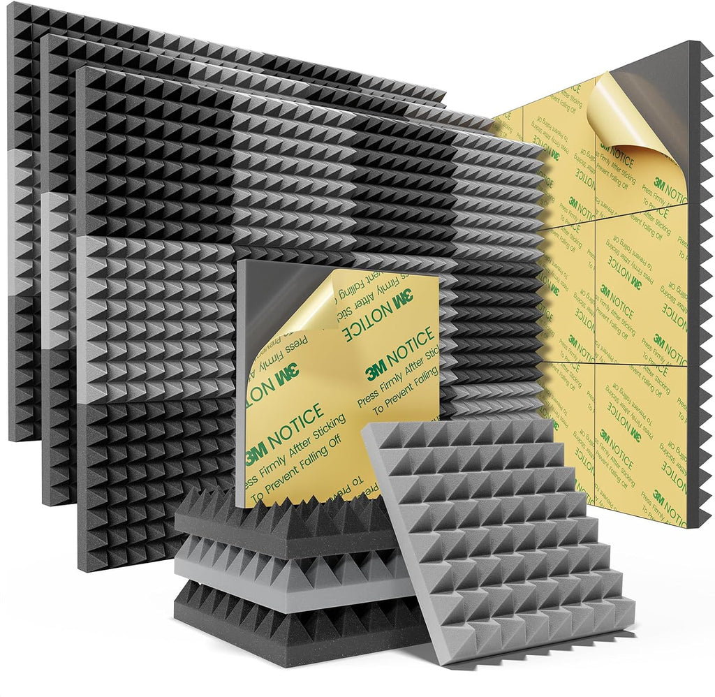 Sonicism Soundproof Wall Panels Self-Adhesive Pyramid 48 Pack, Sound Absorption