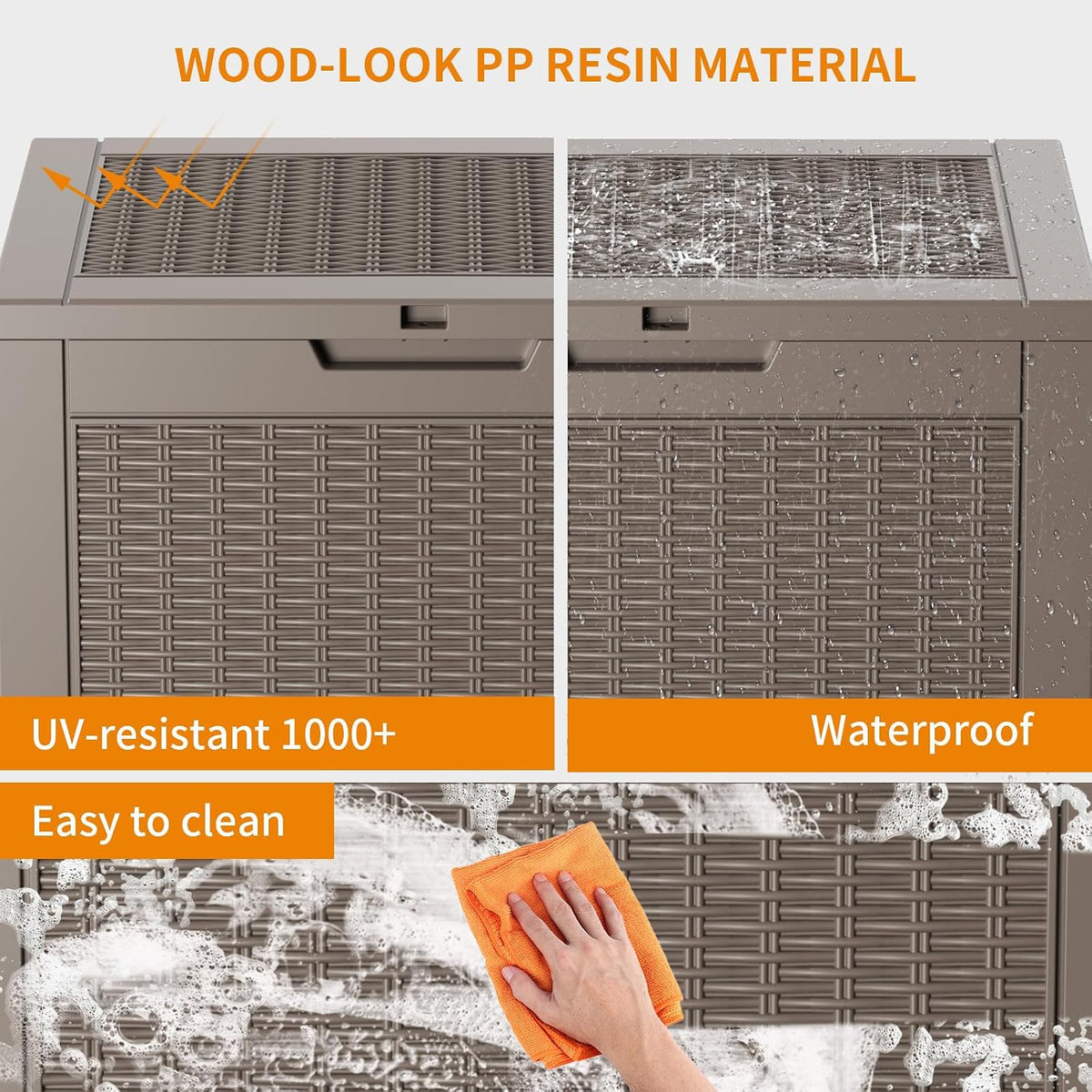 32 gallon outdoor storage box, large resin deck, package contents