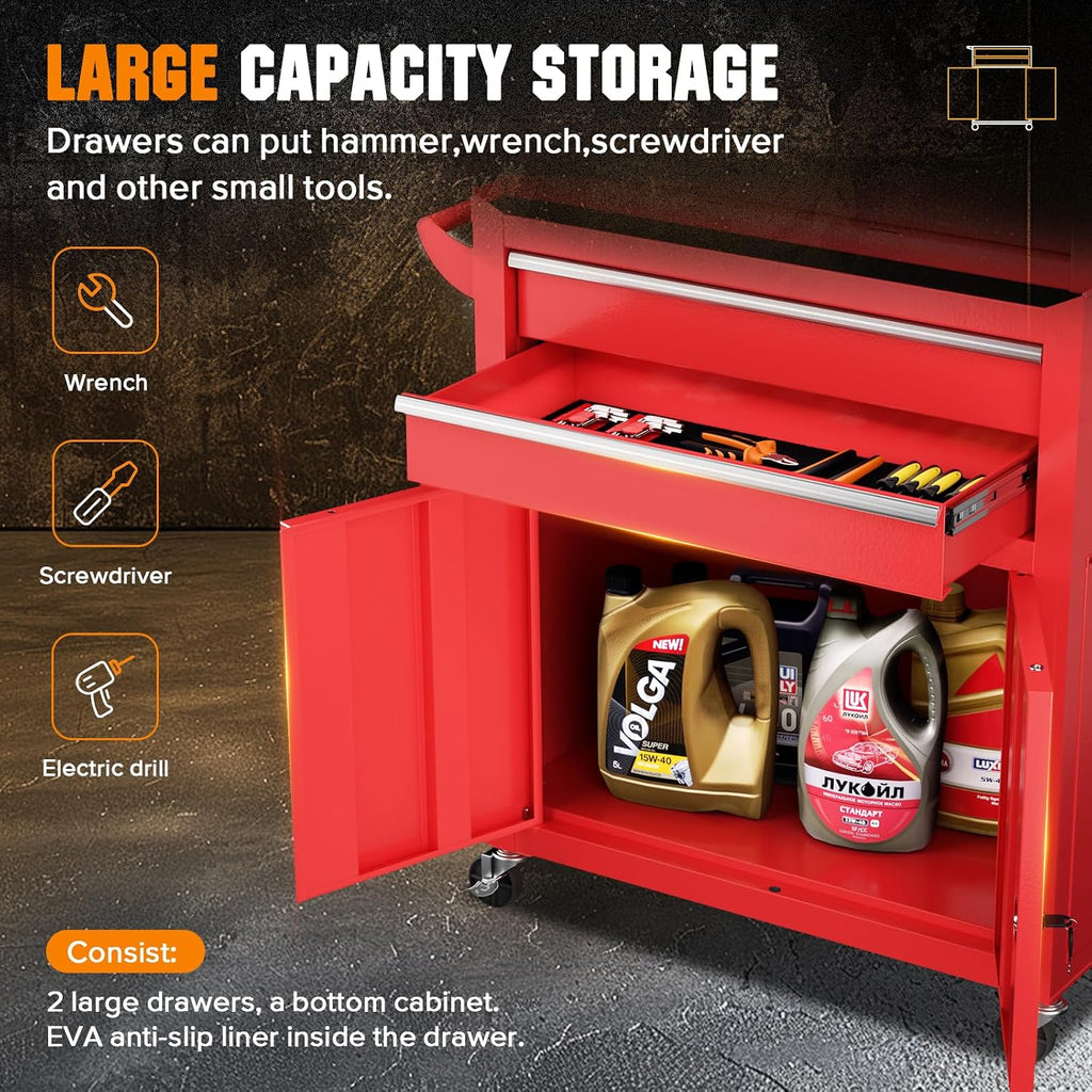 crownland 8 drawer rolling tool chest with wheels, side view