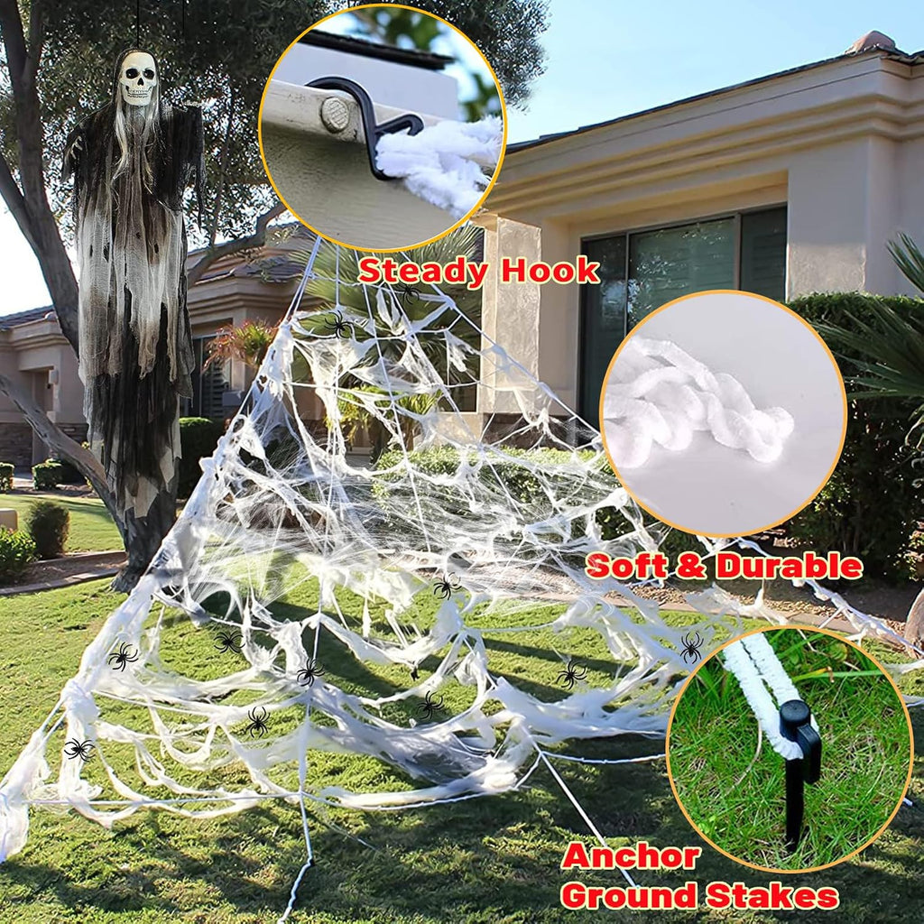Halloween Decorations Outdoor, 200 LED Halloween Giant Spider Web Lights, 16.4Ft Lighted Spider Web Light up for Yard Haunted House Decor,Purple Orange