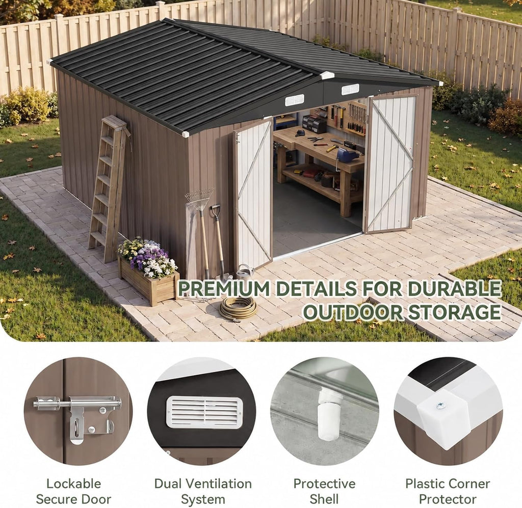 aoxun10x12 ft shed outdoor storage shed with floor, side view