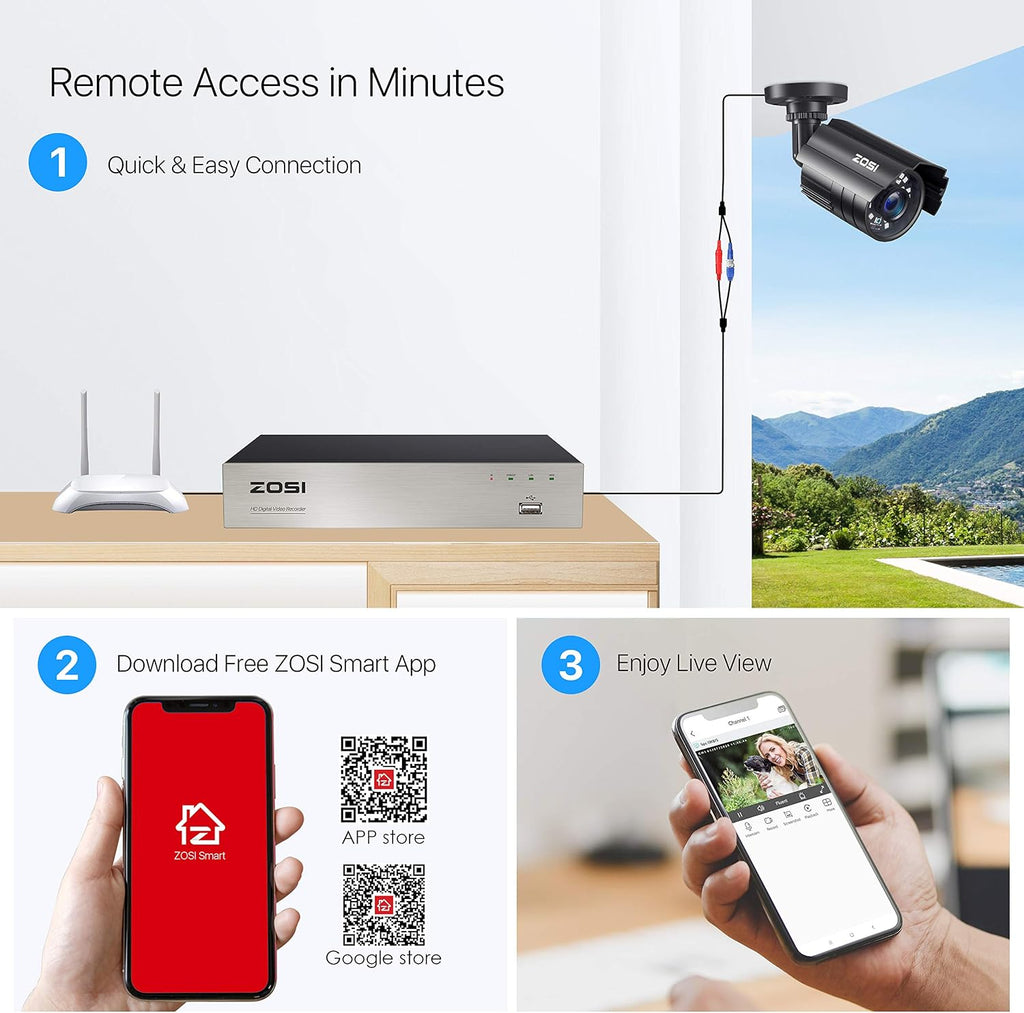 zosi 5mp lite home security camera system with, side view