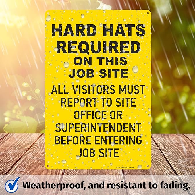 Brimar - 12" x 18" - Hard Hats Required on Job Site Sign - .063″ White