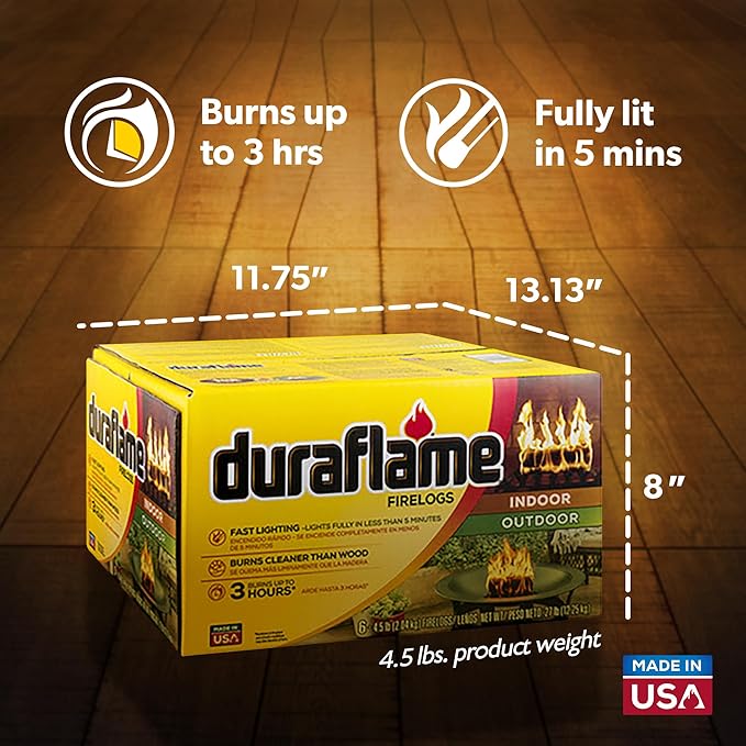 Duraflame 4.5 Pound 3 Hour Long Burn Time Indoor Outdoor Quick Light Fire Log (18-Pack)