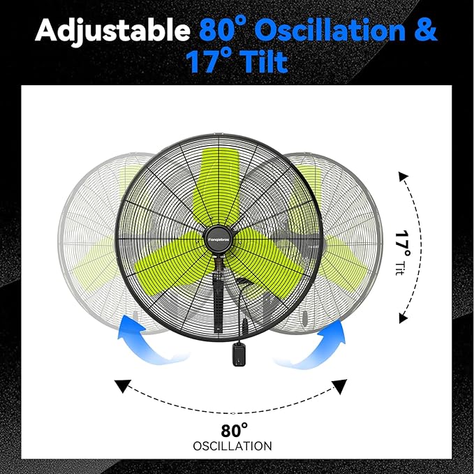 Pro 9500 CFM 24" Outdoor IP44 Waterproof Wall Mount Fan, 3-Speed Oscillating